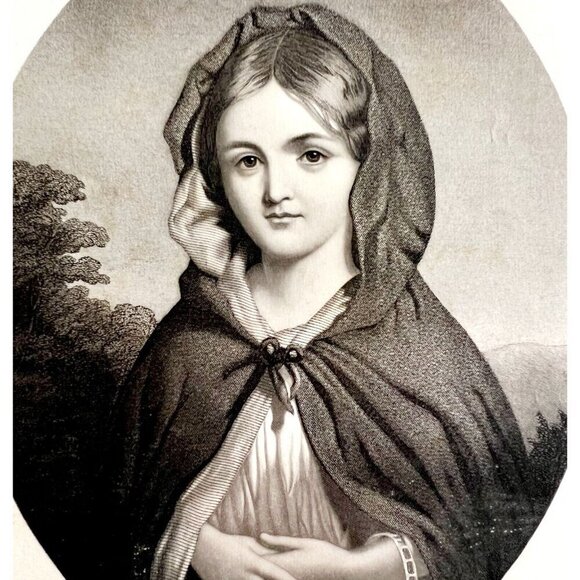 Little Red Riding Hood Steel Engraving 1859 Victorian Fairy Tale Art DWY5C